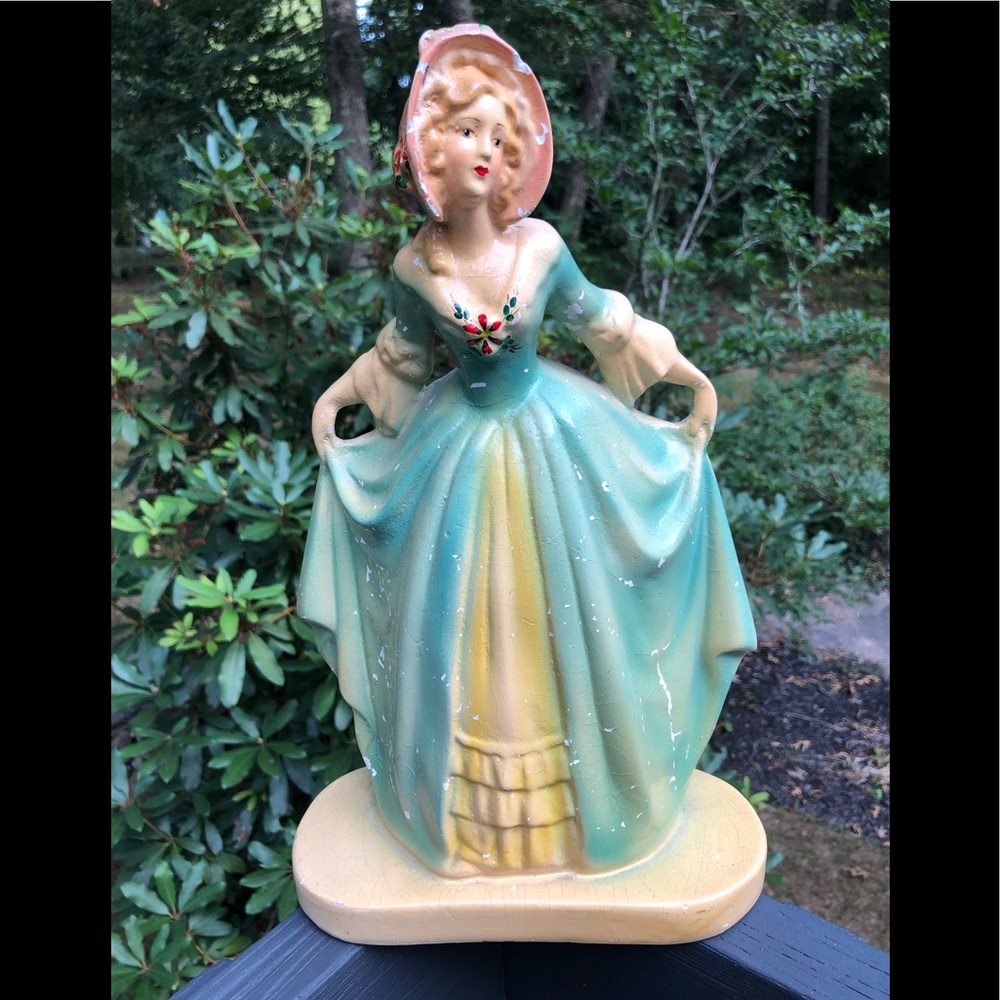 Vintage Chalkware French Curtsying Woman Statue
